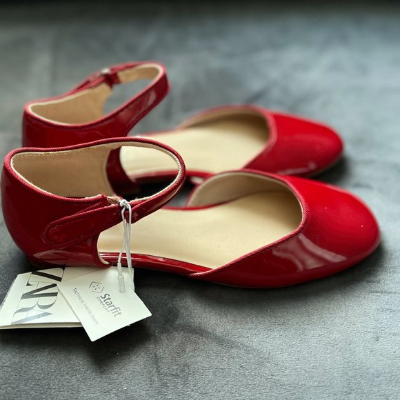 Zara Size 4 Youth Patent Red Shoes New With Tags - Picture 2 of 5